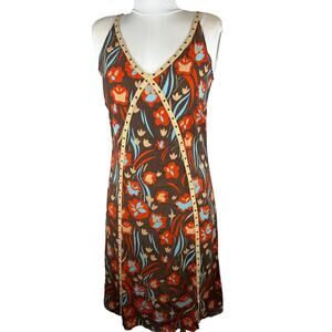 Vintage BabyStyle Silk Floral Maternity Midi Dress Size S Grommet Trim